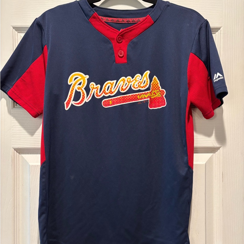 Majestic Braves Navy and Red Kids Jersey